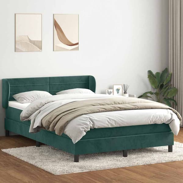 Ramsäng med madrass mörkgrön 160x220 cm sammet