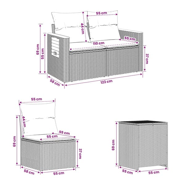 Soffset 5 st Svart Poly Rattan och stål
