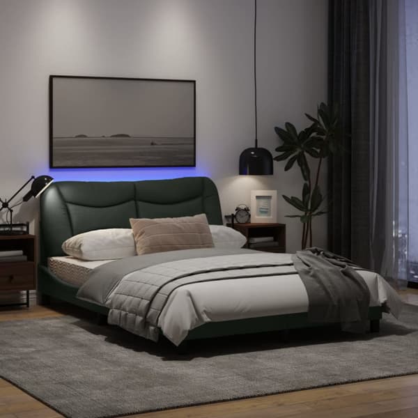 Bed Frame with LED without Mattress "Hvar" Dark Grey 140x200 cm Fabric