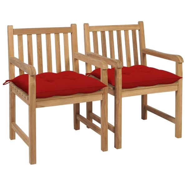 Trädgårdsstolar 2 st med röda dynor massiv teak