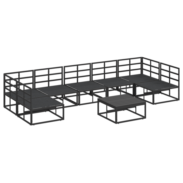 Trädgårdsoffset med kudde 8 pcs Svart Aluminium