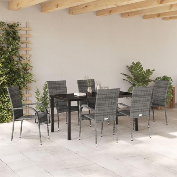 Trädgårdsmöbelset 7 pcs Grå Pulverlackerat stål