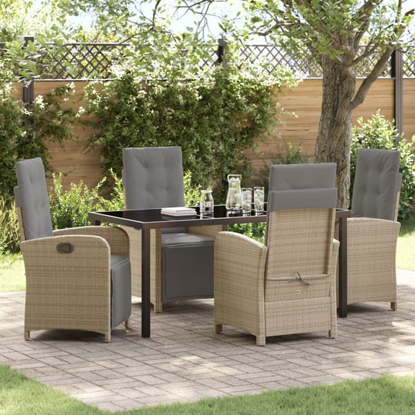 Trädgårdsmöbelset med kudde 5 pcs Beige konstrotting
