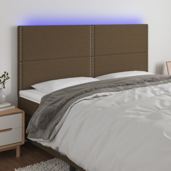 Sänggavel LED mörkbrun 200x5x118/128 cm tyg