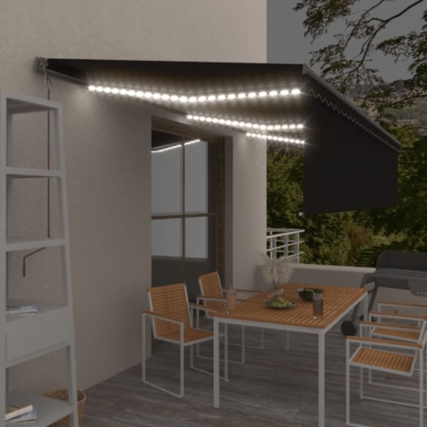 Automatisk markis med rullgardin vindsensor LED 6x3 m antracit