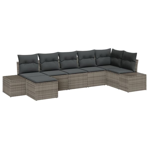Trädgårdsoffset med kudde med lagring 7 pcs Grå Poly rattan
