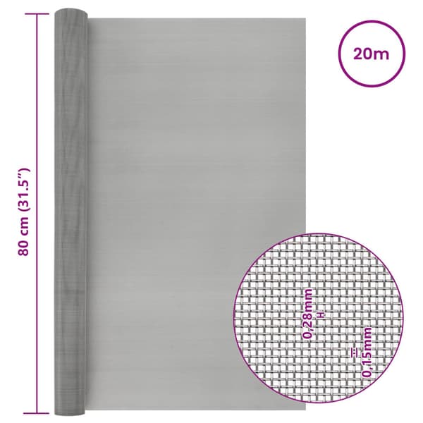 Nätduk 80 x 2000 cm 60 Mesh Rostfritt stål 201 Silver