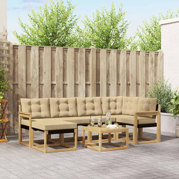 Utomhussoffset med kudde 7 pcs Vit och Beige