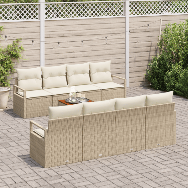 Trädgårdsoffset 9 pcs Beige och gräddfärgad konstrotting