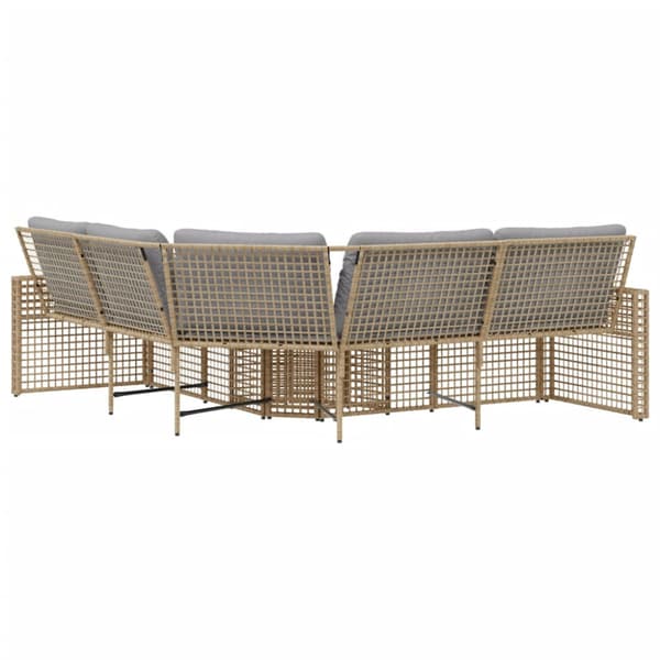 Trädgårdssoffa med dynor och pall L-formad beige konstrotting