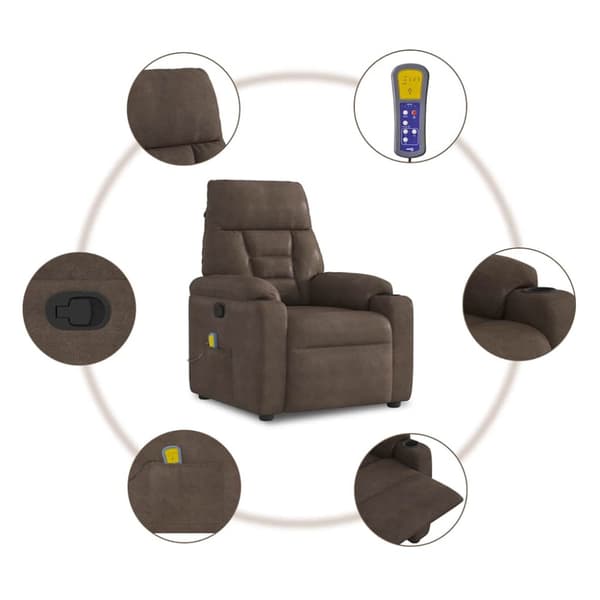 Massagefåtölj brun mikrofibertyg