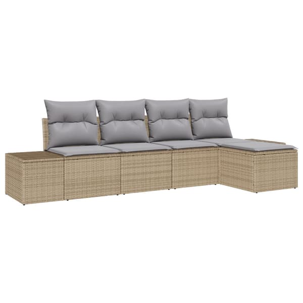 Trädgårdsoffset med kudde 5 pcs Beige konstrotting