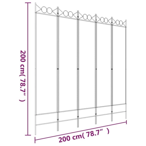 Rumsavdelare 5 paneler vit 200x200 cm tyg