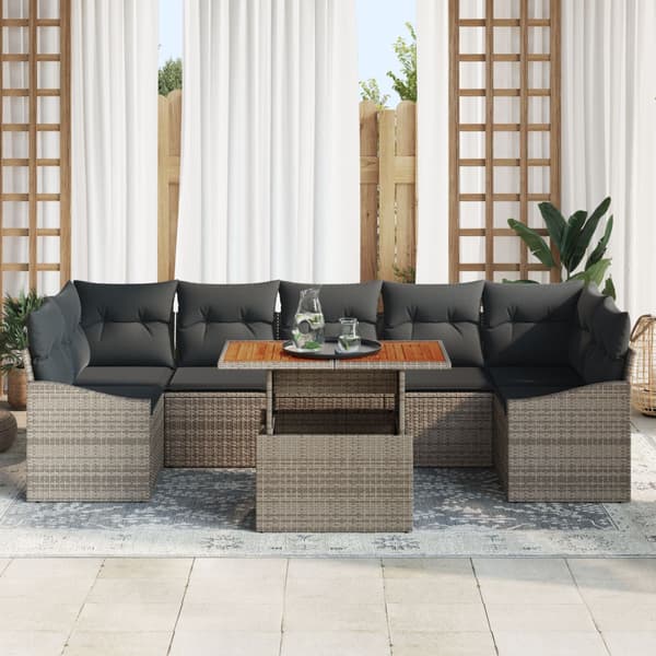 Trädgårdsoffset 8 pcs Grå Poly Rattan och Pulverlackerad Stål