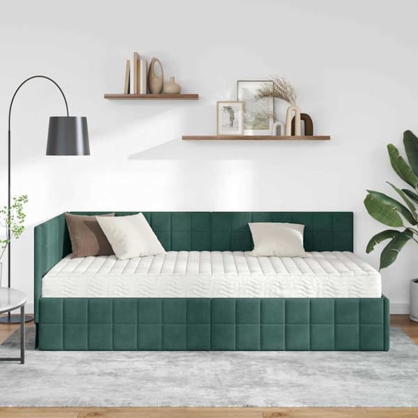 Hörn Sängram med Madrass 2 st Mörkgrön 90 x 190 cm Sammet