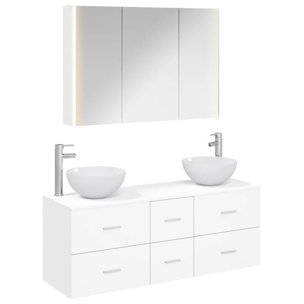 Badrumsmöbelset 4 pcs Vit Konstruerat trä och glas