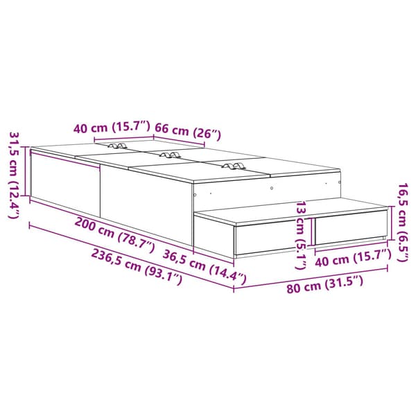 Förvaringssängram med låda Vit 80 cm Konstruerat trä