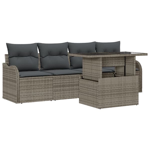 Trädgårdsoffset med kudde med kudde 5 pcs Grå Poly Rattan
