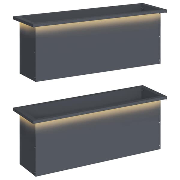Odlingslåda med LED 2 st Antracit 30 x 100 x 30 cm Stål