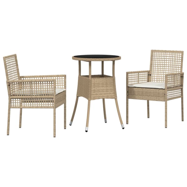 Trädgårdsmöbelset 3 pcs Beige konstrotting