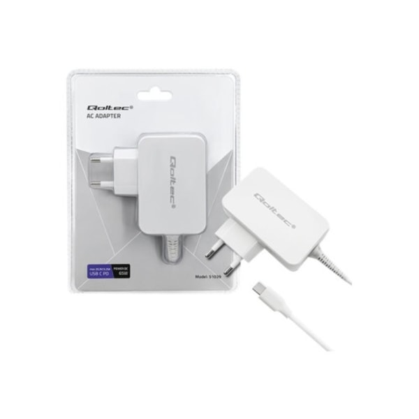 Qoltec strömadapter - 24 pin USB-C - 65 Watt Vit