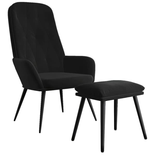 Vilstol med fotpall svart sammet