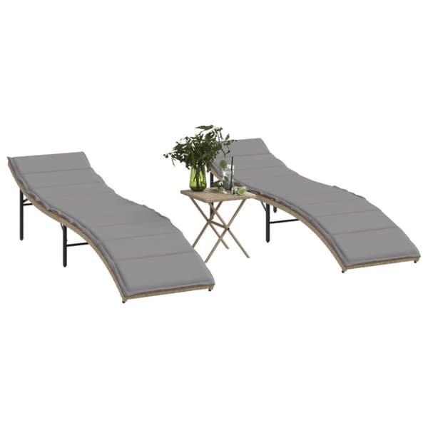 Solsängar 2 st med bord beige konstrotting