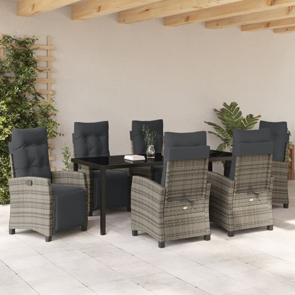 Trädgårdsmöbelset med kudde 7 pcs Grå konstrotting