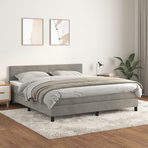 Ramsäng med madrass ljusgrå 160x200 cm sammet