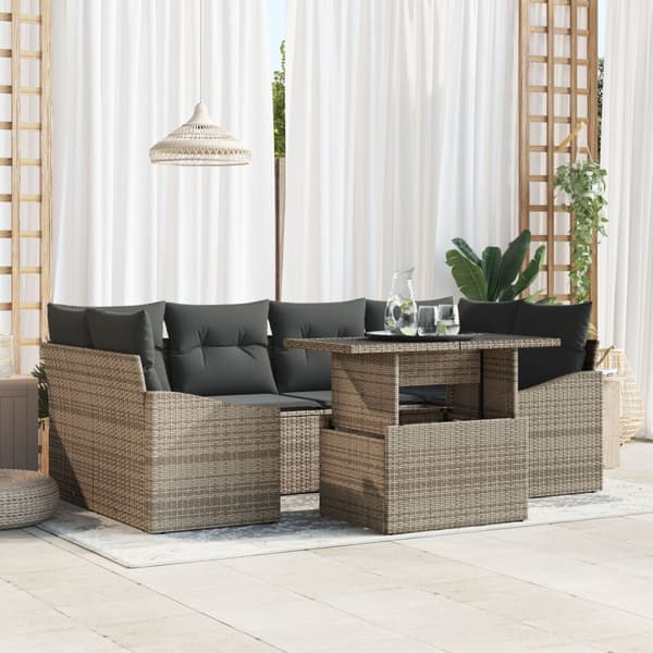 Trädgårdsoffset med lagring 7 pcs Grå Poly rattan