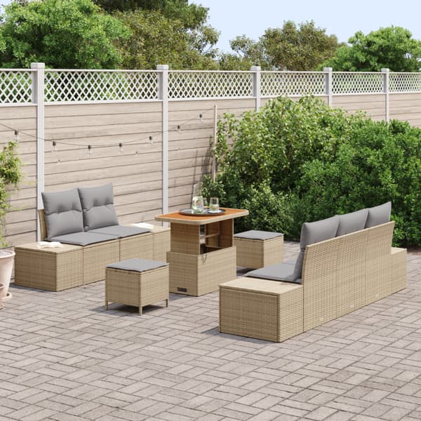 Trädgårdsoffset med kudde 8 pcs Beige konstrotting