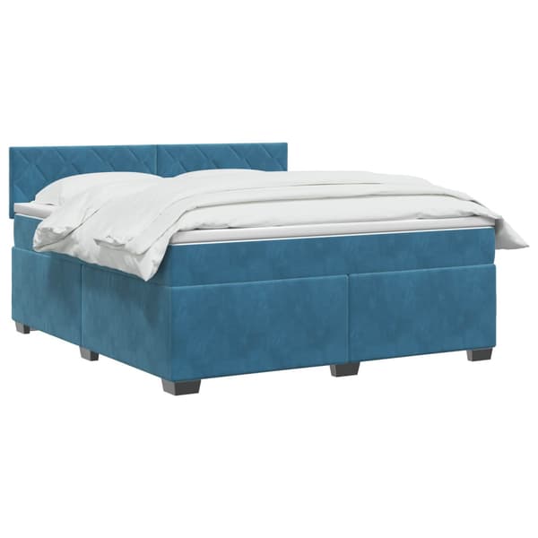 Boxspring säng med madrass och LED Blå 160 x 200 cm Sammet