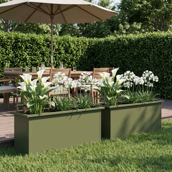 Odlingslåda med LED 2 st Olivgrön 30 x 100 x 30 cm Stål
