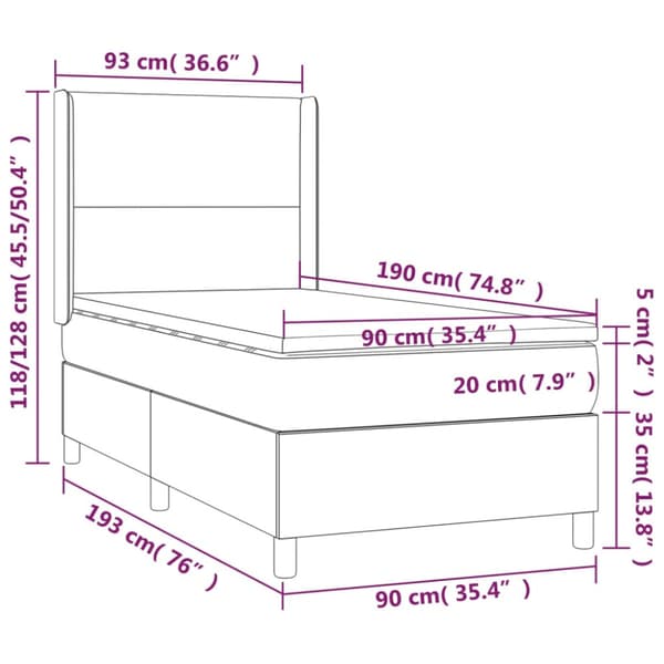 Ramsäng med madrass & LED gräddvit 90x190 cm tyg