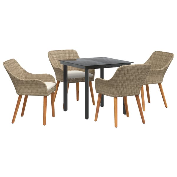 Trädgårdsmöbelset med kudde 5 pcs Beige konstrotting