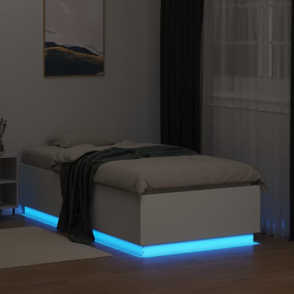 Sängram med LEDs vit 75x190 cm konstruerad trä