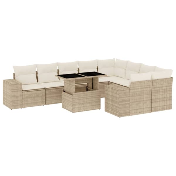 Soffgrupp för trädgård med dynor 10 delar beige konstrotting