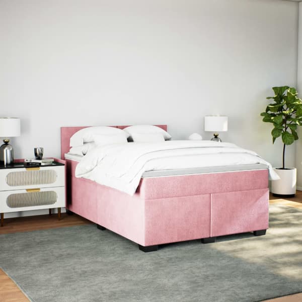 Ramsäng med madrass rosa 140x200 cm sammet
