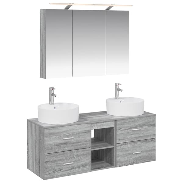 Badrumsmöbelset 4 pcs Grå Sonoma Konstruerat trä och glas