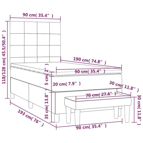 Ramsäng med madrass gräddvit 90x190 cm tyg