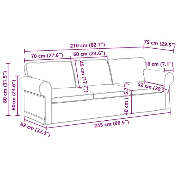 Soffset 2 pcs Ljusgrå 245 x 82 x 80 cm tyg