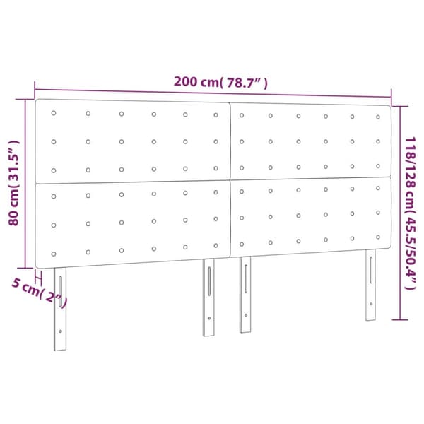 Sänggavel LED blå 200x5x118/128 cm tyg
