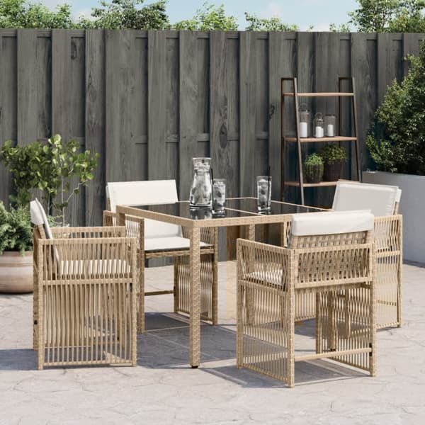 Trädgårdsstolar med dynor 4 st beige konstrotting