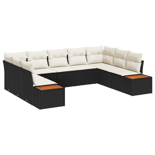 Trädgårdsoffset med kudde 5 pcs Svart och kräm Polyrattan