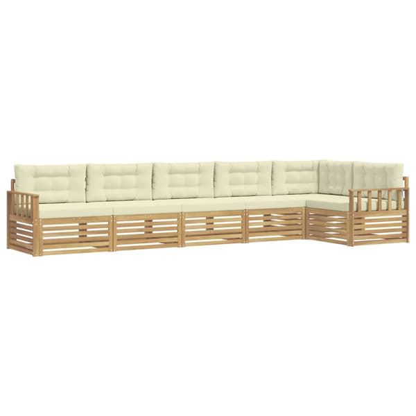 Utomhussoffset med kudde 6 pcs Vit och grädde Polyester