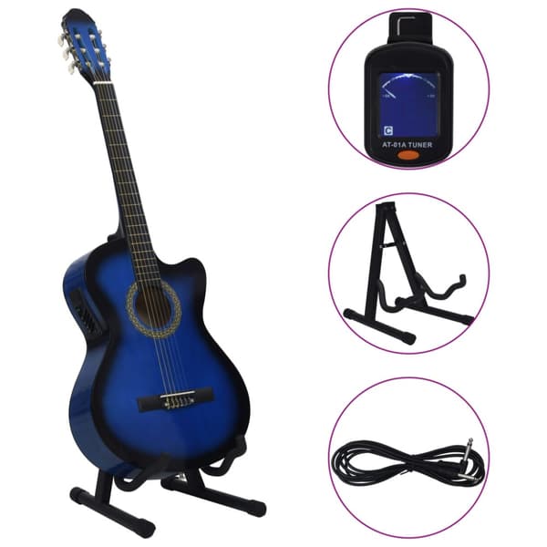 Gitarr western 12 delar med EQ-pedal och 6 strängar blå