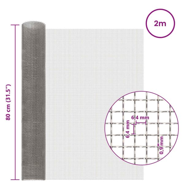 Nätduk 80 x 200 cm 3 Mesh Rostfritt stål 201 Silver