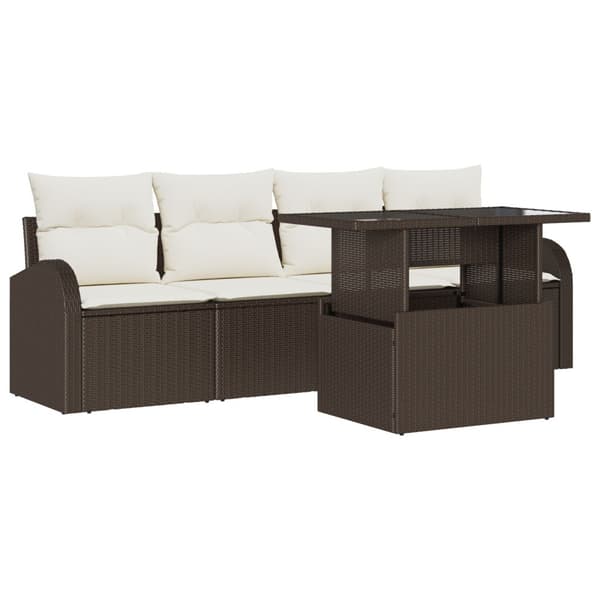 Trädgårdsoffset med kudde med kudde 5 pcs Brun Poly Rattan
