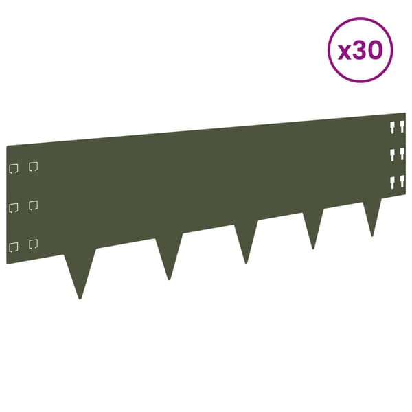 Kant för gräsmatta 30 pcs 100 x 30 cm Stål Olivgrön