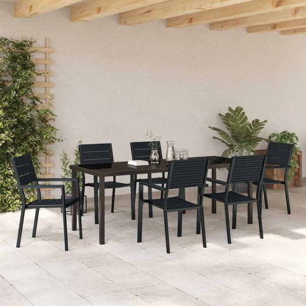 Trädgårdsmöbelset 7 pcs Svart Pulverlackerat stål